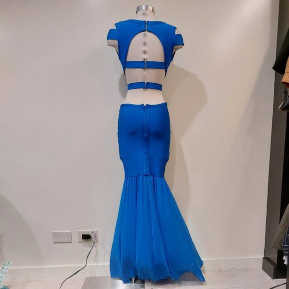 💥KILLER DRESS💥 Vintage Royal Blue Bandage Cut Out Mermaid Gown - Picture 4 of 15